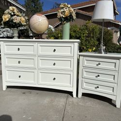 White Basset Solid Wood Dresser Chest of Drawers and Nightstand Furniture Set Great Condition 
