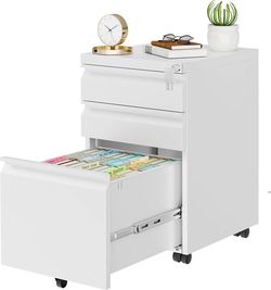 3 Drawer Metal Mobile File Cabinet with Lock and 4 Keys Pre-Assembled Under DeskOffice Filing Cabinet for Home Office with Anti-tilt Wheels, A4/Legal/