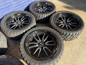 20” Fuel Rebel Black Machine Wheels Tires Tahoe Yukon Escalade Avalanche Titan QX80