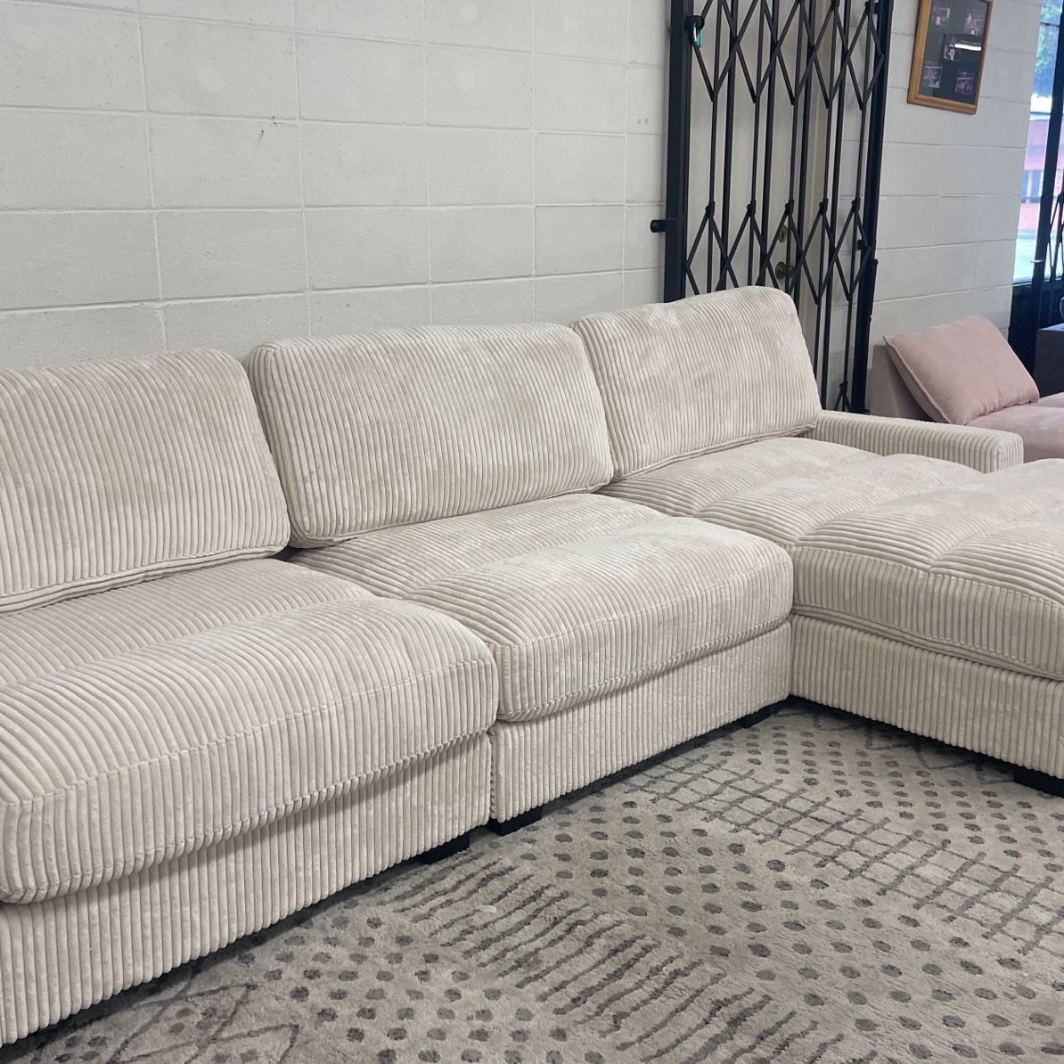 New 127x66 Off White Corduroy Sectional Couch / Free Delivery 