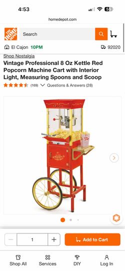 Shop Nostalgia Vintage Professional 8 Oz Kettle Red Popcorn Machine Cart with Interior Light, Measuring Spoons and Scoop