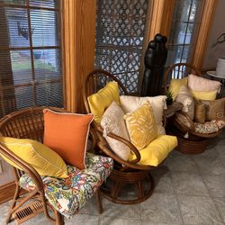 Two Rattan Chairs w/Pillows