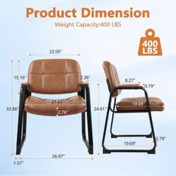 🥨2Pcs Big & Tall Leather Soft Executive Side Reception Chair with Padded Arm Rest for  Reception Office and Conference Desk, Brown