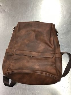 Brown Leather Backpack with Front Pocket