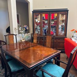 Vintage Broyhill Ming Dynasty dining table, and China cabinet