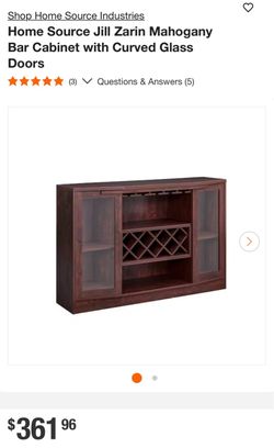 Home Source Jill Zarin Bar Cabinet with Curved Glass Doors