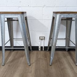 Metal Stools with Wooden Seats