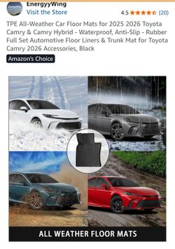 All-Weather Car Floor Mats for 2025 2026 Toyota Camry & Camry Hybrid - Waterproof, Anti-Slip - Rubber Full Set Automotive Floor Liners & Trunk Mat f