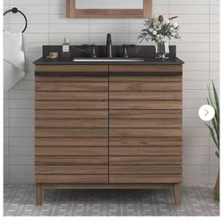 Rydal 36 in. Single Sink Spiced Walnut Bath Vanity with Black Sintered Stone Top (Assembled)