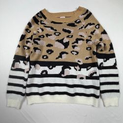 Wanna B Women's Animal Print and Striped Sweater Size Small