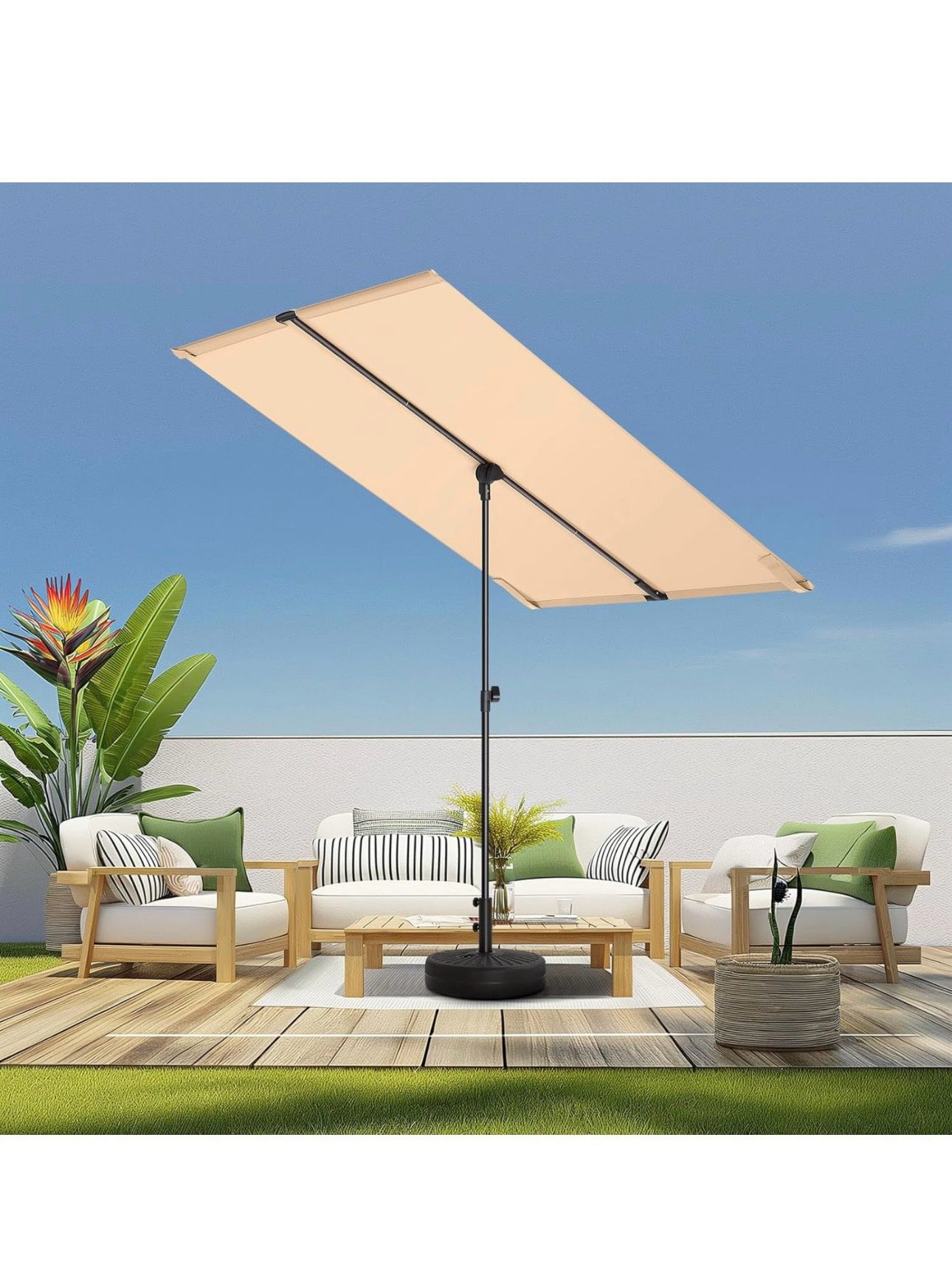 6x4ft Outdoor Balcony Umbrella - Flat Porch Pool Patio Umbrella Rectangular Canopy Shade UPF50+ UV Protection 360° Rotating & Tilting All An