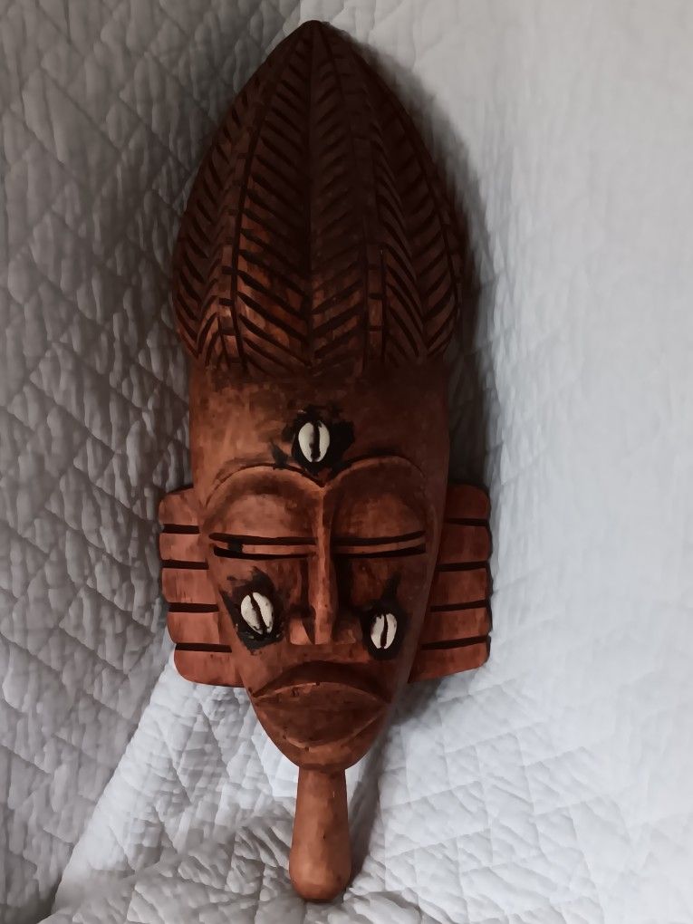 Elongated Face Hande Carved African Mask 18.5" Long