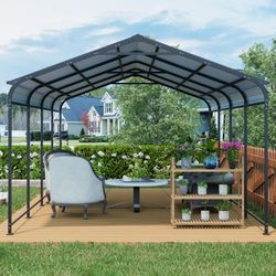12 X 21 FT Carport, Heavy Duty Carport with Galvanized Steel Roof and Frame, Metal Carport Large Garage for Driveway Car, Truck (W540S00058)