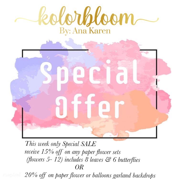 Special offer on paper flower sets and backdrops