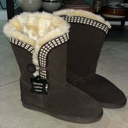 Women’s Alpine Design Annabelle Brown Suede Faux Fur Boots, Size 9