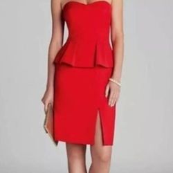 BCBG Maxazria Rio Red Penelope Peplum Dress color Red Knit Size6 NEW