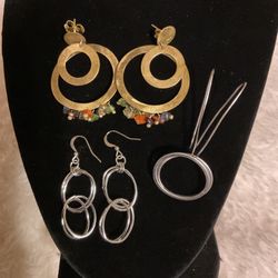 3 Pairs Of Dangle Earrings..1 Pair Of Goldtone(Brazil AD)and 2 Pairs Of Silver Earrings 