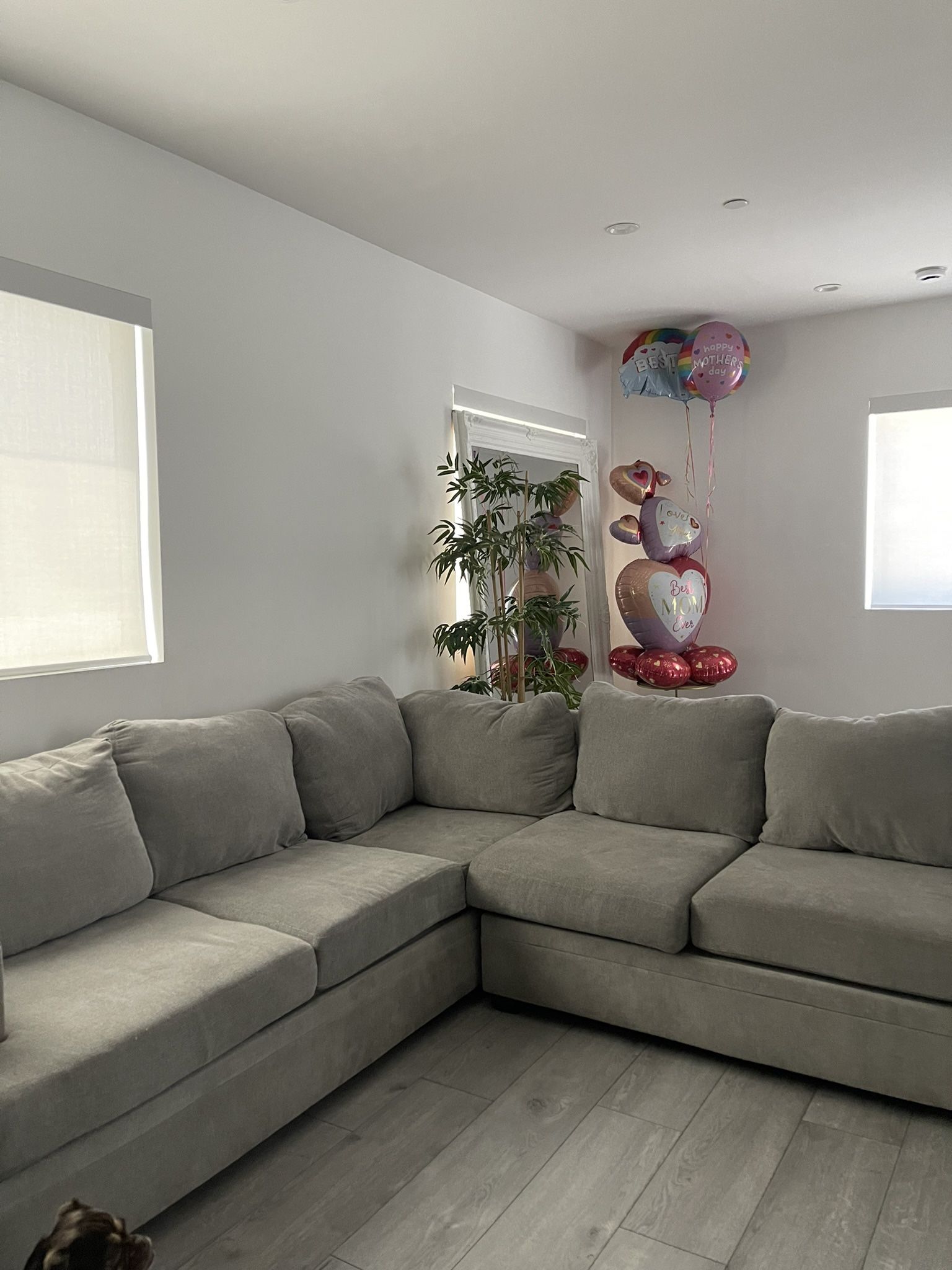 Grey L couches