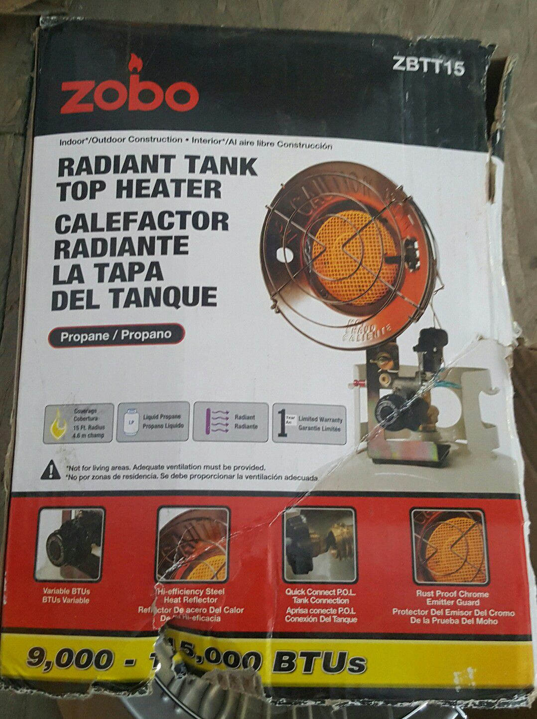 ZOBO 15,000 BTU Propane Tank Top Heater