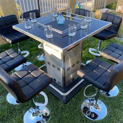 Brand New Patio Fire Pit Bar Set Stainless Steel 9 Pieces 