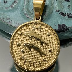 Zodiac Sign Medallion Gold Plated Stainless Steel Pendant 