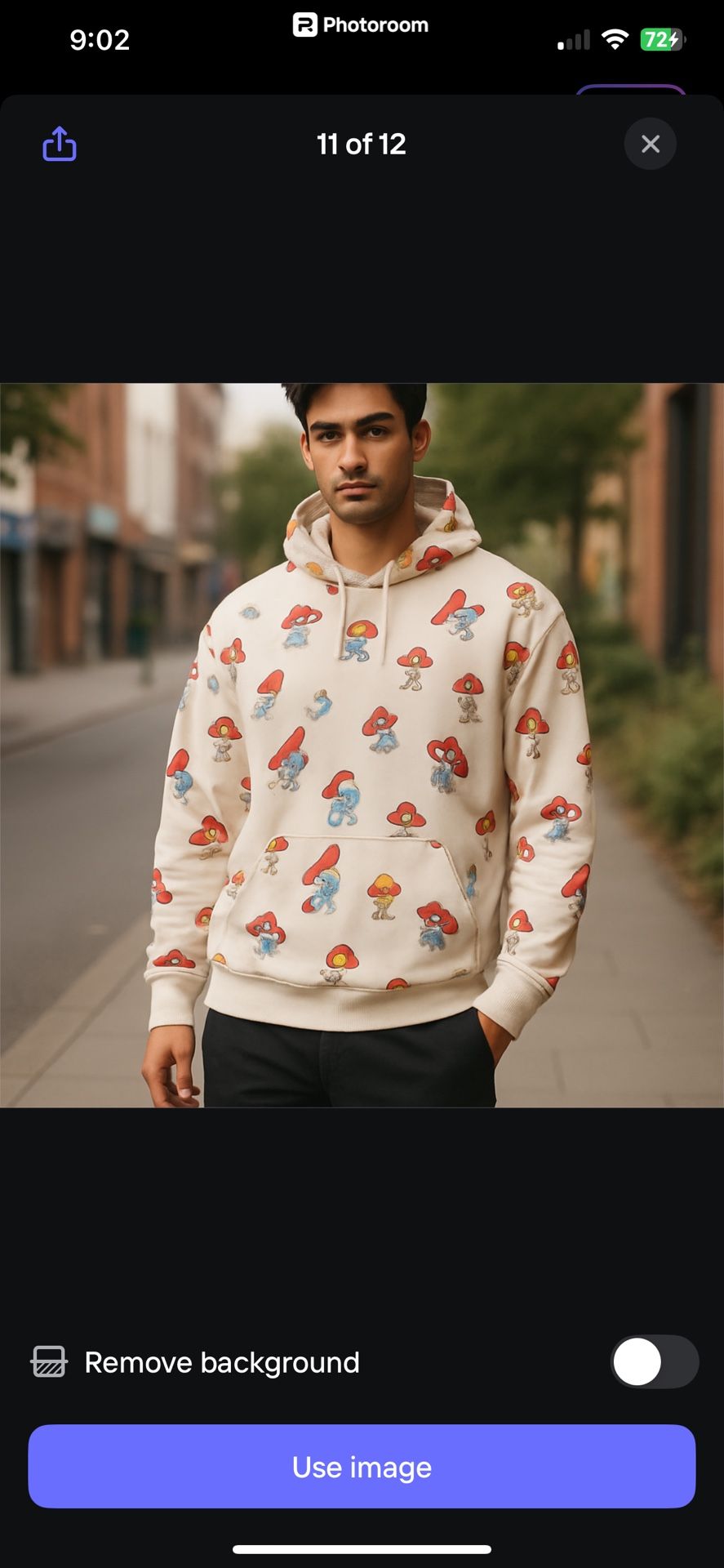 Mens XL “The Smurfs” Overall Print Hooded Swearshirt Good pre-owned condition. Some signs of use but overall a great sweatshirt. Pick up available i