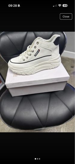White Platform High-Top Sneakers – Black Trim