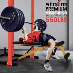 Deluxe Squat Rack And Premium adjustable bench Commercial Quality 550 Lb. Weight Capacity