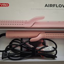TYMO Airflow Styler Curling Iron Ceramic Flat Iron Hair Straightener 2 in 1 pink