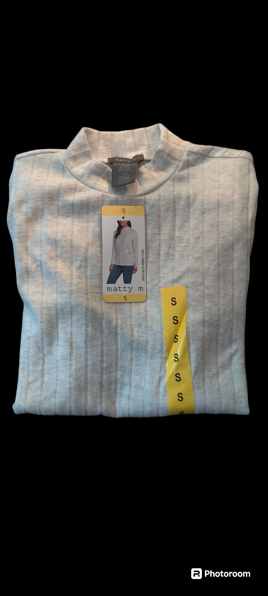 Matty M Women's Mock Neck Ribbed Tunic Top Sweater, Heather Pearl Gray Small