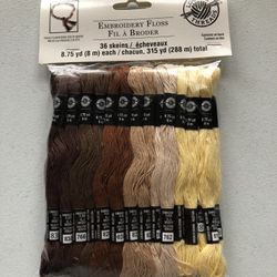 Loops & Threads Embroidery Floss - 36 Skeins, Brown/Earthtones, NEW