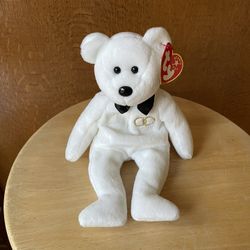 TY Beanie Babies Mr, ___ Bean’s Teddy Bear Groom White 2001 With Tag In Case