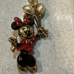 Walt Disney Rare Napier Minnie Mouse with Faux Pearl Ballons Enamel Goldtone Pin