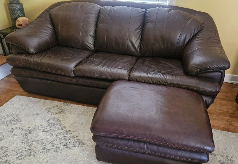 Leather Couch with Ottoman