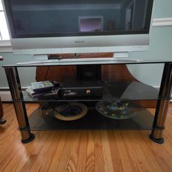 3-Tier Black Glass TV Stand