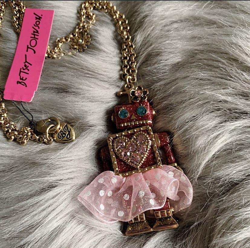 Betsey Johnson Pink Robot Tutu Necklace