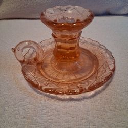 Zabkowice Glassworks Pink Bed Chamber Candlestick Holder