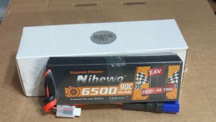 Nihewo 2Packs 2S Lipo Battery 7.4V 6500mAh RC Lipo Battery Pack 90C Hard Case Compatible with Arrma Axial 1/8 and 1/10 RC Truck Vehicles Car Truggy Bu