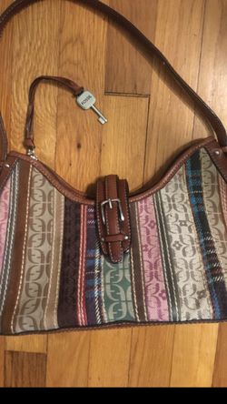 LIKE NEW**FOSSIL MULTI COLORED SHOULDER BAG**TRIMMED OUT IN GENUINE LEATHER