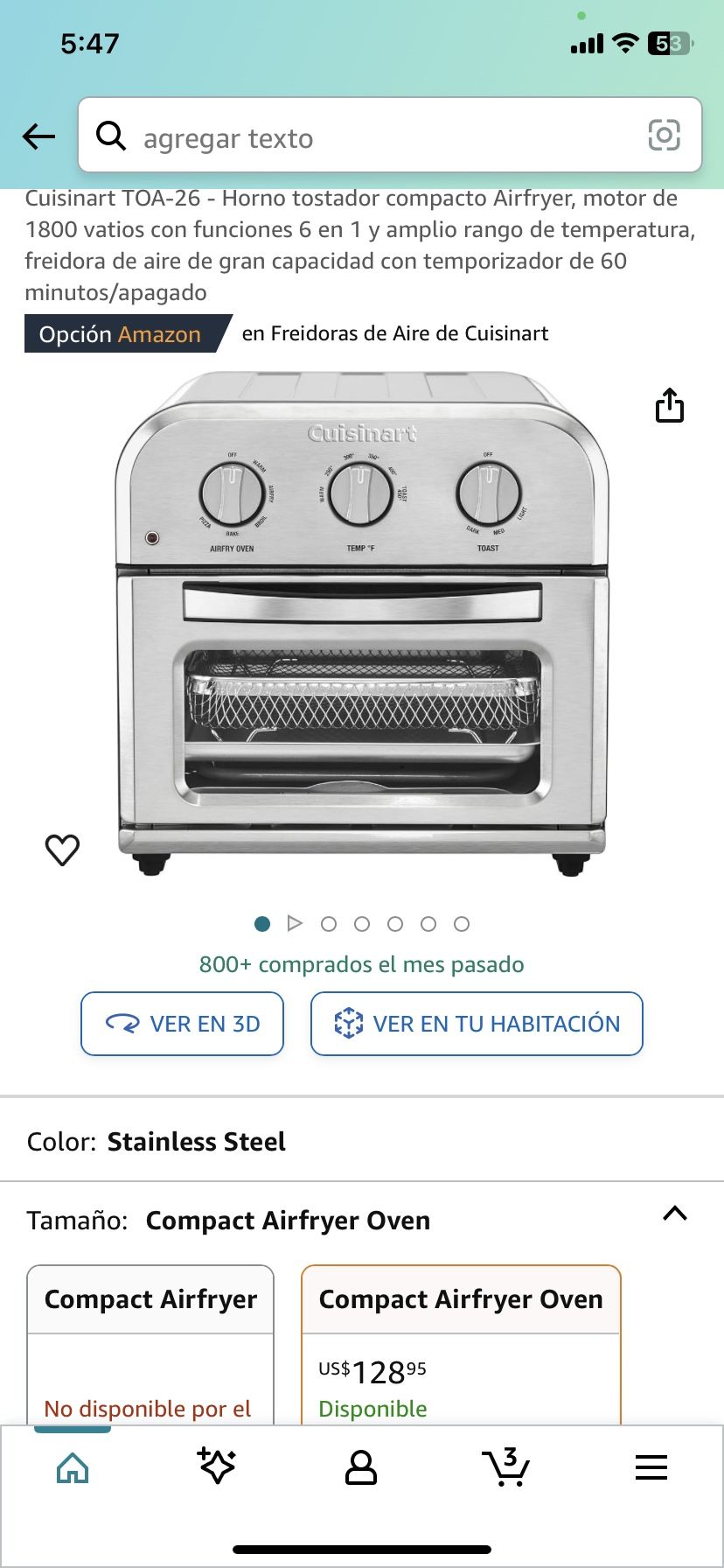 Cuisinart TOA26 Compact Airfryer Toaster Oven, Motor 1800 Watts with 6
