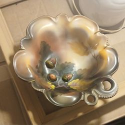 Antique Noritake "M" Morimura Raised 3D Porcelain Hand Painted Candy Dish Bowl