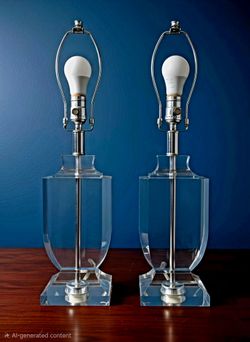 Mid Century Pair Of Clear Glass Trophy Table Lamps in the Style of Robert Abby