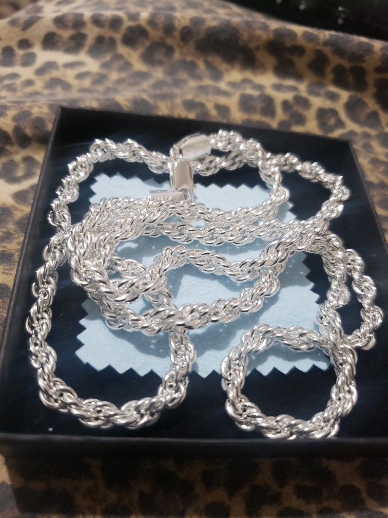 Beautiful 925 Italy Silver 26in 5mm Rope Necklace