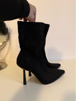 Black Rhinestone Heel Boots