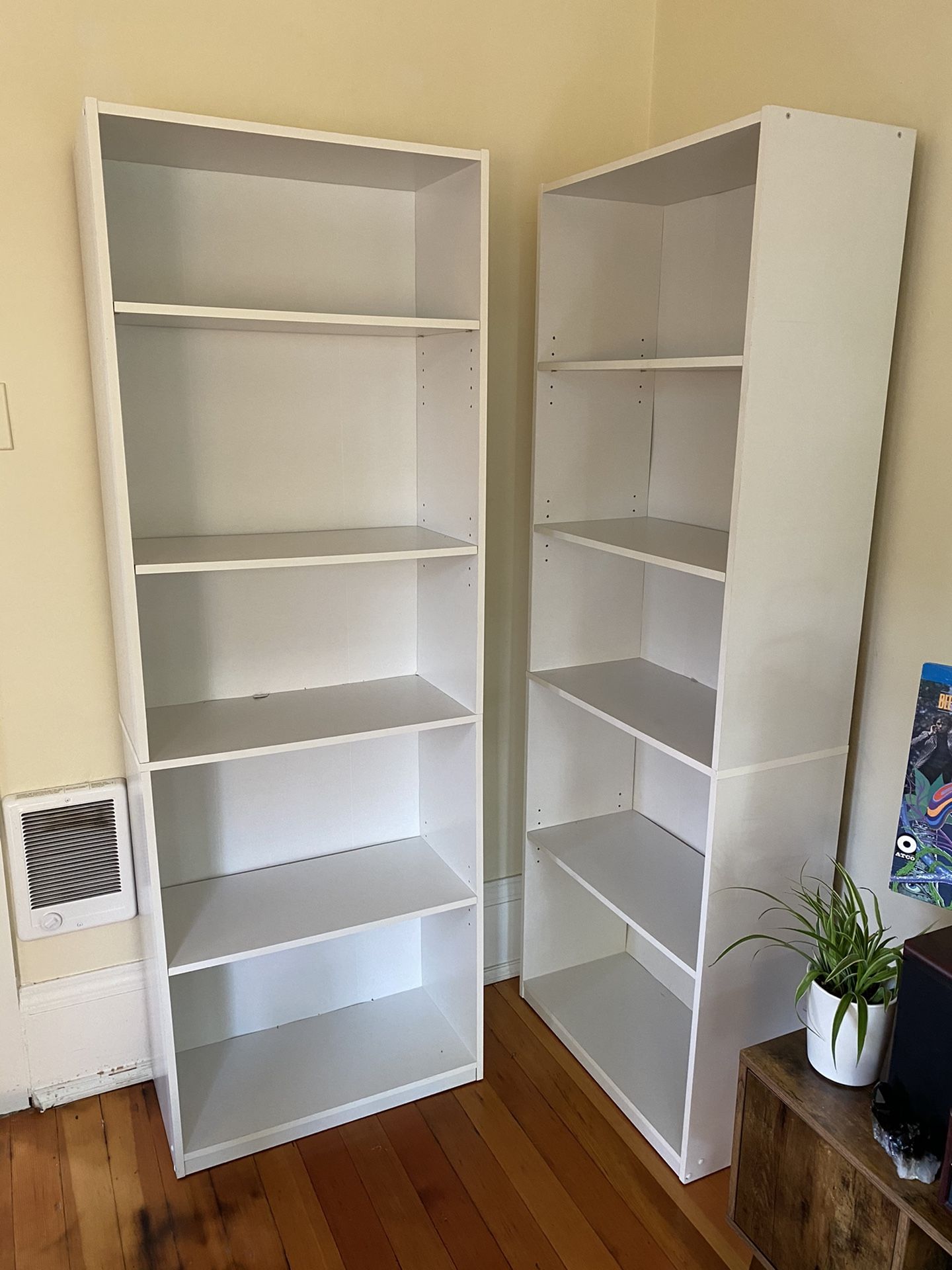 White bookshelves