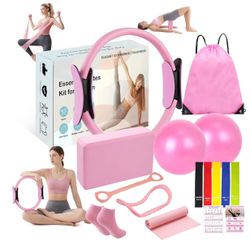 Brandnew Pilates Kit for Women, Home Pilates Equipment Set with Pilates Ring and 2 Ball, 5 Resistance Bands, Yoga Block,Full Body Core & Flexibility T