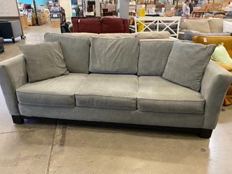 Soft Grey-Green Plush 3 Seat Sofa with Wooden Legs