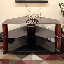 FREE TV Stand / Media Console – Glass Shelves, Wood Frame – Fits 60” TV