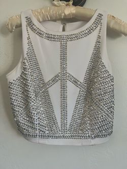 White Crystal Embellished Sleeveless Crop Top