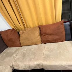 Leather And Fabric Sectional Couch 